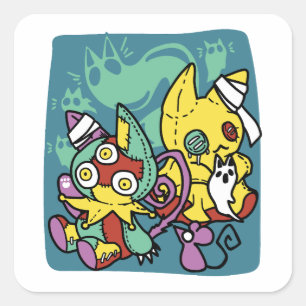Sticker Carré Épouvantablement Mignon   Chatons Monstrueux Hallo