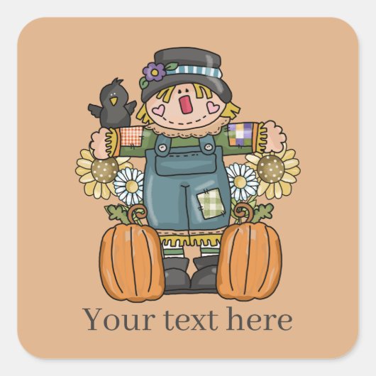 Sticker Carré épouvantail saisonnier d'automne mignon ajouter du (Devant)