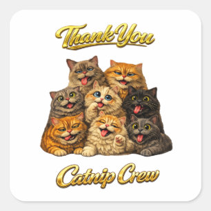 Sticker Carré Équipage de l'herbe à chat Mignons Visages de Chat