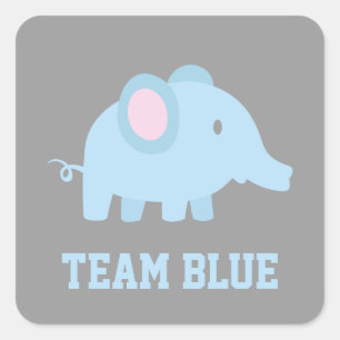 Sticker Carré Équipe Bleue, Bébé Éléphant Garçon, Fête de Révéla