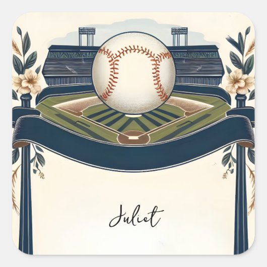 Sticker Carré Équipe championne de baseball sur terrain de balle (Devant)