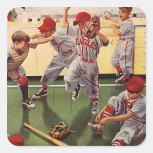 Sticker Carré Équipe de baseball vintage, garçons en train de se