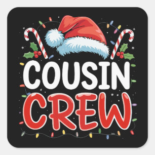 Sticker Carré Équipe de Cousin de Noël Chapeau de Père Noël 