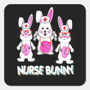 Sticker Carré Équipe d'infirmière lapin Stéthoscope Groupe famil