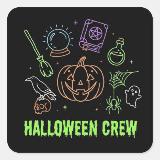 Sticker Carré Équipe Halloween Néon Fantomatique Vintage Mignon