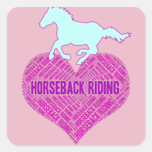 Sticker Carré Équitation Cœur avec Poney Sauvage