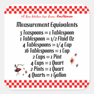 Sticker Carré Équivalents de recettes MomsRetro Conseils de cuis