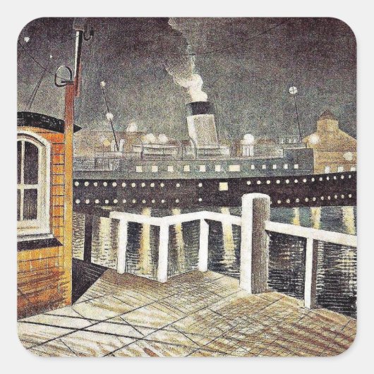 Sticker Carré Eric Ravilious Art, S.S. Brighton Quitter Newhaven (Devant)