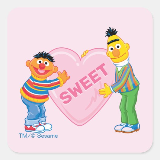 Sticker Carré Ernie & Bert Big Valentine's Heart (Devant)