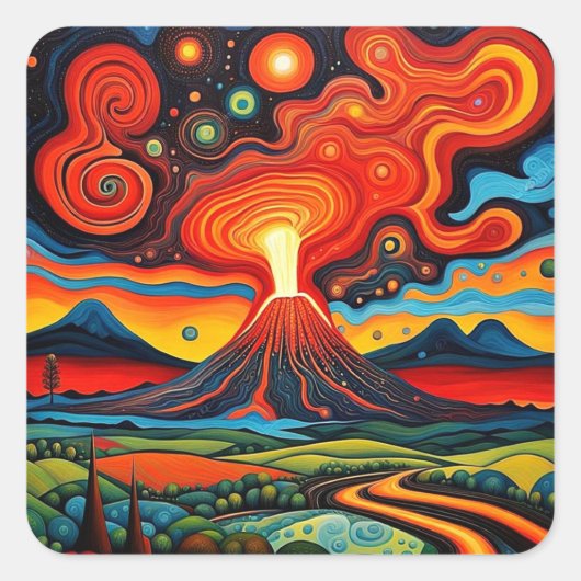 Sticker Carré Éruption du volcan la nuit 7 (Devant)