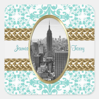 Sticker Carré ESB 01 Lt Blue Damask Gold Chain