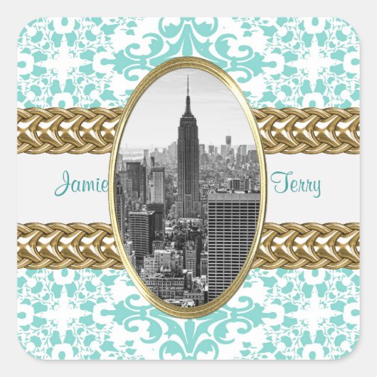 Sticker Carré ESB 01 Lt Blue Damask Gold Chain (Devant)