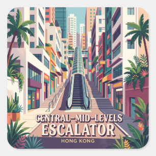 Sticker Carré Escalator Central–Mid-Levels Hong Kong