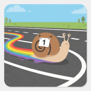 Sticker Carré Escargot Coureur de Marathon Piste Arc-en-Ciel Mig