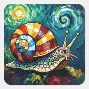 Sticker Carré Escargot fantaisiste à l'impasto vibrant et coloré