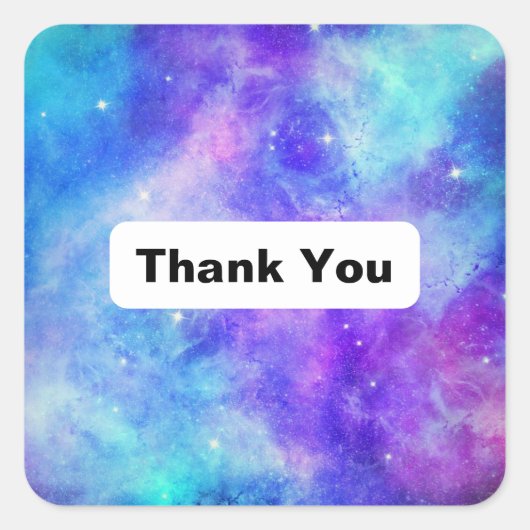 Sticker Carré Espace Galaxy violet et bleu Merci Abstrait (Devant)