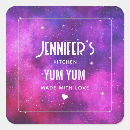 Sticker Carré Espace rose et violet & Étoiles Faux Galaxy Cuisin (Devant)