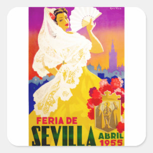 Sticker Carré Espagne 1955 Séville Avril Fair Poster
