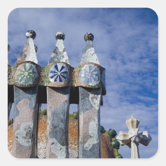 Sticker Carré Espagne, Catalogne, Barcelone. Casa Batllo (1906). (Devant)