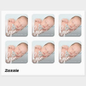 Sticker Carré Espoir Brush Script avec photo, nom et année (Feuille)