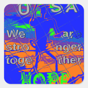 Sticker Carré Espoir psychédélique des Etats-Unis : Art Blue Uni