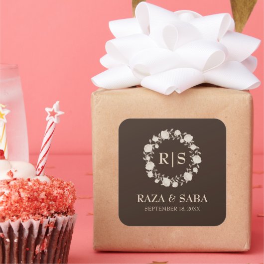 Sticker Carré Espresso Luxe Brown and Beige Wedding (Fête)