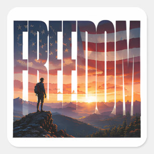 Sticker Carré Esprit américain de liberté Montagne Lever du sole
