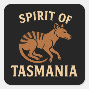 Sticker Carré Esprit de Tasmanie - Typographie Thylacine Vintage