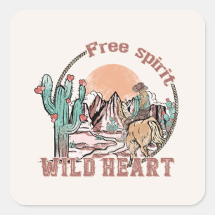 Sticker Carré Esprit libre, Coeur sauvage   Pays occidental