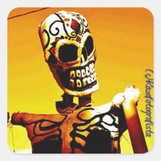 Sticker Carré Esqueleto con Fuego