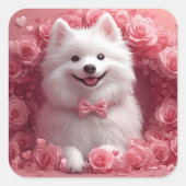 Sticker Carré Esquimau américain avec Rose - Saint Valentin (Devant)