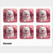 Sticker Carré Esquimau américain avec Rose - Saint Valentin (Feuille)