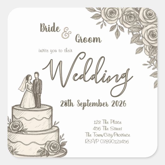 Sticker Carré Esquisse Vintage personnalisée Élégante calligraph (Devant)