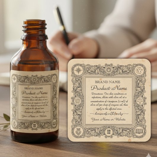 Sticker Carré Essential oil  Square Apothecary Style Labels