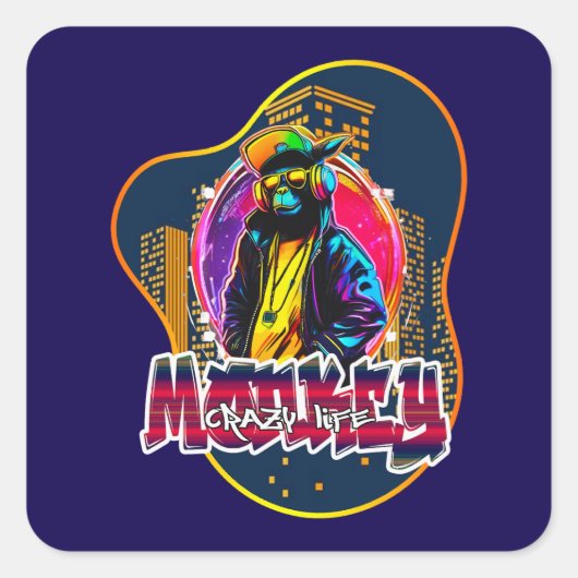 Sticker Carré Estampa Graffiti Art Monkey Rap Hip Hop - Adesivo (Devant)