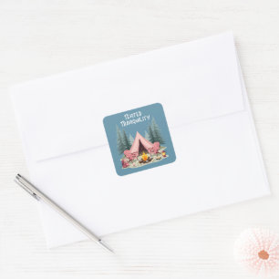 Sticker Carré Esthétique de camping cosy Tente de glamping et fe