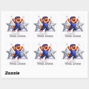 Sticker Carré Et deux étoiles en argent bien fait six grandes au