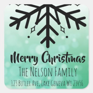 Sticker Carré Et vert Noël personnalisé par flocon de neige no