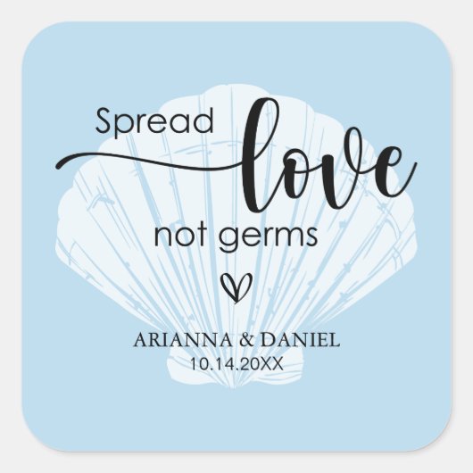 Sticker Carré Étaler l'amour non Germes Mariage Sanitizer main (Devant)