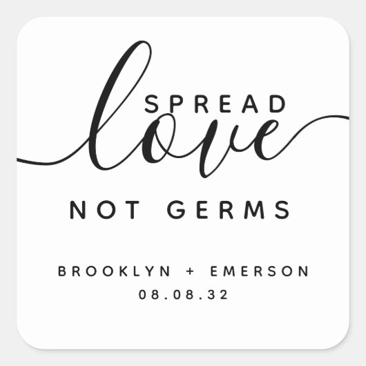 Sticker Carré Étaler l'amour non Germes Mariage Sanitizer main (Devant)