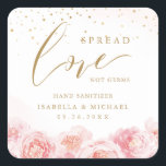 Sticker Carré Étaler l'amour Sanitizer à la main Floral Wedding<br><div class="desc">Moderne aquarelle fleurie diffusion amour pas germes design avec calligraphie chic et la parties scintillant en faux or tendance,  élégant et élégant,  de grands faveurs de mariage pour mariage floral formel,  mariage de jardin de printemps et mariage de plage d'été. Voir toutes les pièces correspondantes de la collection</div>