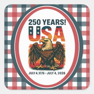 Sticker Carré États-Unis 250 Ans – Aigle chauve patriotique 4 ju