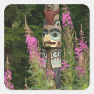 Sticker Carré États-Unis, Alaska, Ketchikan, Totem Bight State