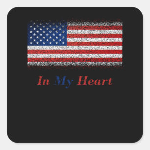 Sticker Carré États-Unis dans mon coeur United State Flag