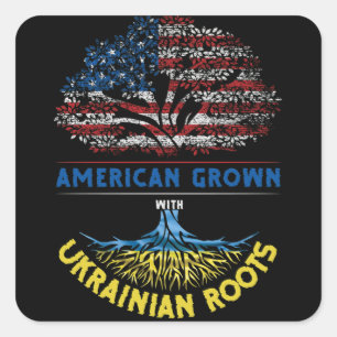 Sticker Carré Etats-Unis Drapeau des racines ukrainiennes grandi
