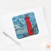 Sticker Carré États-Unis, Grand Haven, Michigan, Lighthouse (Enveloppe)