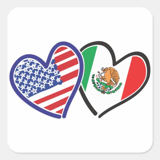Sticker Carré États-Unis Mexique Coeur Flags (Devant)
