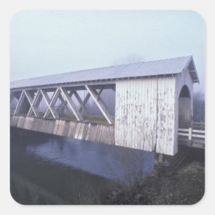 Sticker Carré États-Unis, Oregon. Le pont couvert Gilkey enjambe