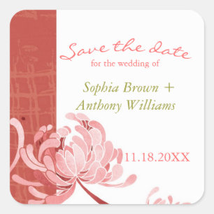 Sticker Carré Été Blush Floral Mariage Enregistrer la date