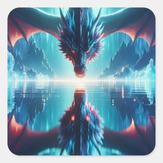 Sticker Carré Ethereal Dragon réflexion Ai Art (Devant)